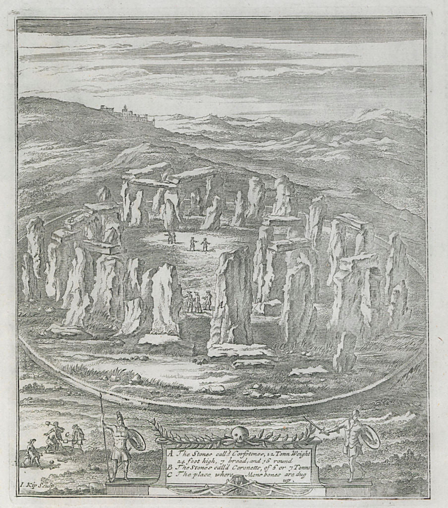 View of Stonehenge from Camden's Britannia by Kip 1722 old antique print